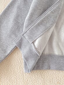 SHEIN 秋冬女童連帽拉鍊外套－混搭街頭風，保暖針織面料，微寬鬆版型適應成長，校園與街頭穿搭，瞬間變身活力女孩！ - 灰色 - 查看 8