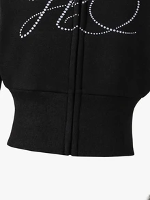 SHEIN 青少年女孩 Y2K 甜酷風運動衫外套，長袖，抓絨，秋季服飾，街頭風，派對萬聖節，黑色與銀黑色 - 黑色 - 查看 5