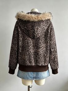 Jaket Berkerudung dengan Resleting untuk Anak Perempuan Musim Gugur/Dingin - Gaya Jalanan Campuran, Sweatshirt, Lengan Panjang, Bahan Fleece, Pakaian Musim Gugur, Kain Rajut Hangat Cocok untuk Musim Gugur/Dingin - Coklat - View 2