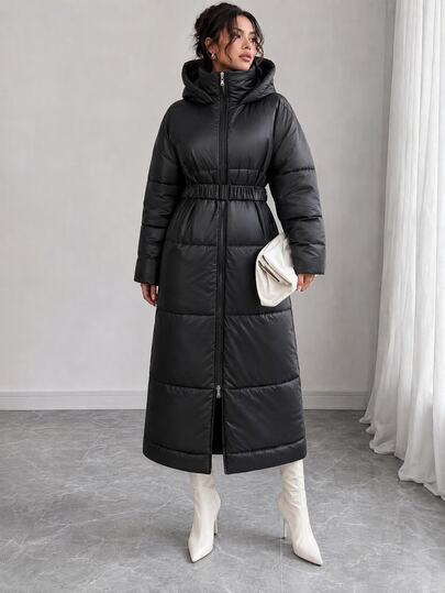 Rafferiza Cappotti invernali casual da donna con cappuccio, chiusura lampo e cintura, vestibilità regular