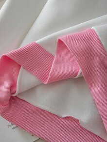 SHEIN 青少年女孩長袖抓絨秋季衛衣 開學外套 極簡復古可愛 Y2K 風格舒適秋季穿搭 粉色條紋黑色 - 白色 - 查看 5