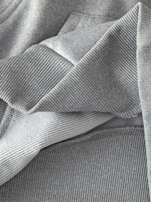 SHEIN 女童灰色黑色半拉鍊立領運動衫，秋季服飾，插肩袖拼接設計附前袋鼠口袋，校園休閒寬鬆款 - 灰色 - 查看 3