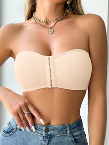 Sujetador con cierre delantero acolchado y push-up para mujer - Beis - Ver 2