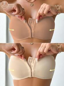 Wedaily 2pcs/Set Women's Wedding Bra Front Closure Push-Up Padded Bra Set - Multicolor - View 1
