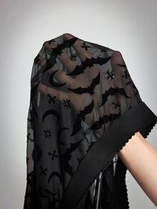 SHEIN CURVE+ Women's Plus Size Sheer Bat Halloween Pattern Leggings - Black - View 10