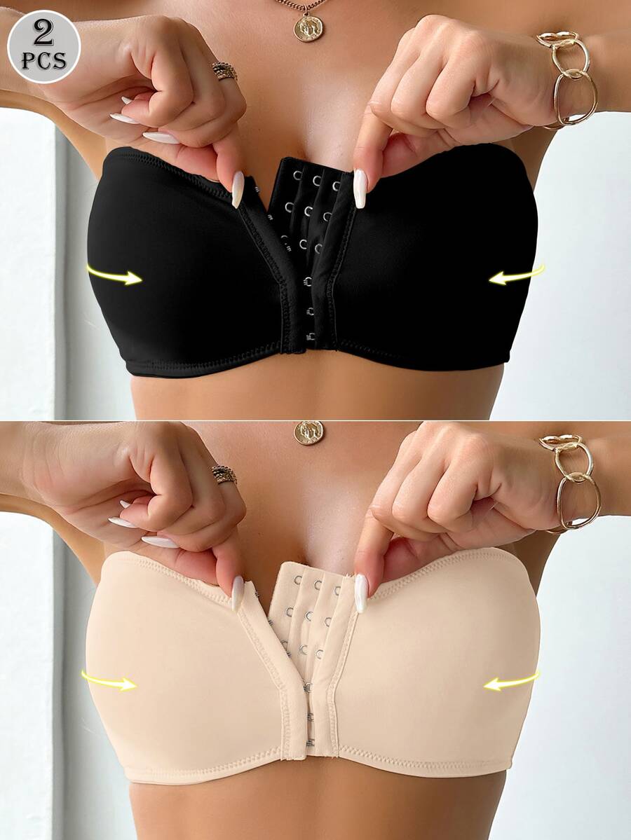 Wedaily 2pcs/Set Colorful Women's Front Closure Padded Bra Underwear Set - Multicolor - View 1