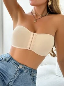 SomedayCozy 女士前扣式内衣胸罩和加垫罩杯 - 杏色 - 查看 4