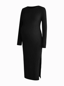 Modmama 2pcs Maternity Simple Versatile Long Sleeve Side Slit Dress Fall - Multicolor - View 7