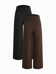 Modmama 2PCS Maternity Solid Color Adjustable Waist Straight Leg Trousers Fall - Multicolor - View 3