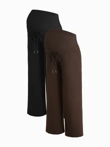 Modmama 2PCS Maternity Solid Color Adjustable Waist Straight Leg Trousers Fall - Multicolor - View 12