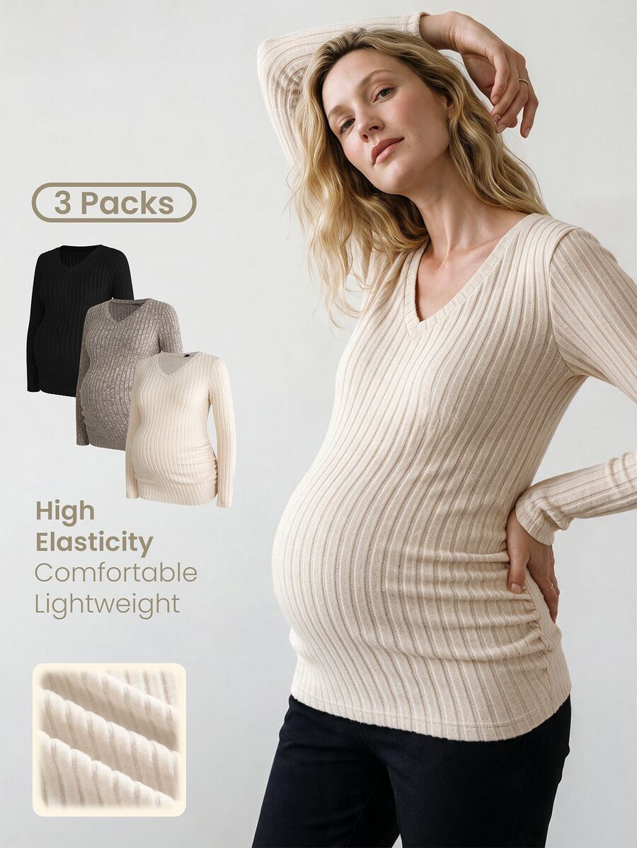 Modmama 3PCS Maternity T-Shirts Fall - Multicolor - View 1