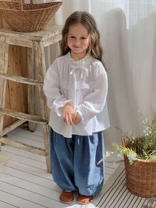 Dazy Kids 女童休閒寬腿牛仔長褲 - 藍色 - 查看 3
