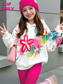 Tween Girls Sweet Faux Pearl Bow Print Sweatshirt Cozy Fall Winter Styles Suitable For Autumn Back To School Everyday White Streetwear Casual Graphic - Multicolor - View 1