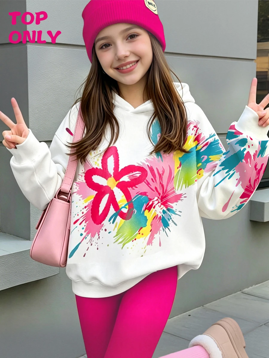 Tween Girls Sweet Faux Pearl Bow Print Sweatshirt Cozy Fall Winter Styles Suitable For Autumn Back To School Everyday White Streetwear Casual Graphic - Multicolor - View 1