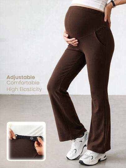 Modmama Maternity Solid Color Adjustable Waist Casual Flare Pants