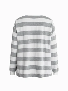Modmama Maternity Autumn/Winter Casual Striped Top And Pants 2 Pieces Set Fall - Grey - View 10