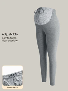 Modmama Maternity Colorblock Waist Tie Casual Versatile Leggings - Grey - View 2