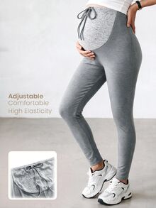 Modmama Maternity Colorblock Waist Tie Casual Versatile Leggings - Grey - View 1