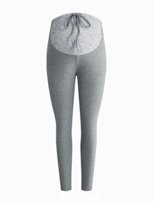 Modmama Maternity Colorblock Waist Tie Casual Versatile Leggings - Grey - View 7