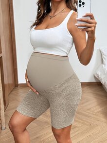 SHEIN Maternity Solid Color Adjustable Waist Casual Soft Loose Fit Shorts Photoshoot Summer Gym Home Wear Black Blue Pink Baggy Breastfeeding - Multicolor - View 4