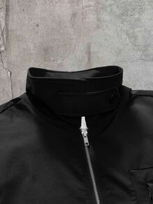AXEPEAK Men's Fashion Streetwear Zip-Up Half-Placket Pocket Jacket - Black - View 4