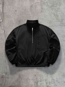 AXEPEAK Men's Fashion Streetwear Zip-Up Half-Placket Pocket Jacket - Black - View 6