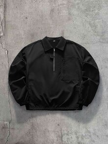 AXEPEAK Men's Fashion Streetwear Zip-Up Half-Placket Pocket Jacket - Black - View 2