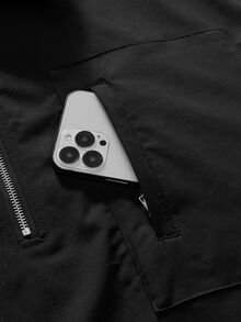 AXEPEAK Men's Fashion Streetwear Zip-Up Half-Placket Pocket Jacket - Black - View 5
