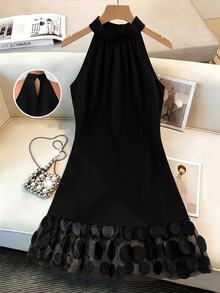 GlowEve CURVE Plus Size High-End Elegant Patchwork 3D Mesh Dress - Black - View 7