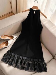 GlowEve CURVE Plus Size High-End Elegant Patchwork 3D Mesh Dress - Black - View 2