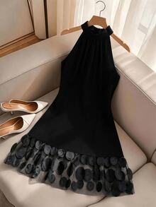 GlowEve CURVE Plus Size High-End Elegant Patchwork 3D Mesh Dress - Black - View 5