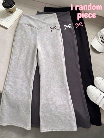 Pantalones largos para niñas preadolescentes, elemento de lazo minimalista casual, adecuado para todas las estaciones 1 pieza aleatoria