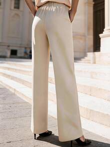 SHEIN Women's Solid Color Pleated Straight Leg Suit Pants, Versatile For Daily Commute - Apricot - View 2