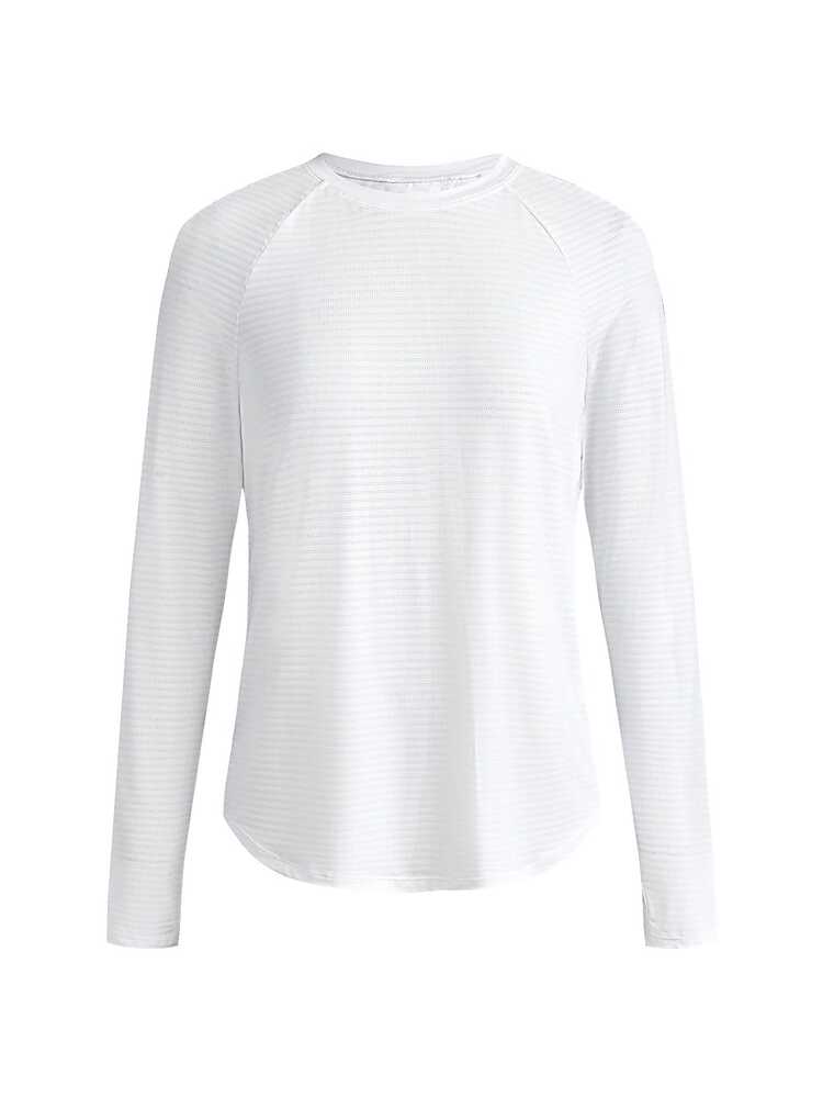In My Nature Women's Outdoor T Shirt White Long Sleeve High Stretch Striped Mesh Breathable Open Back Thumbholes Autumn Winter Base Layer For Hiking Running Gym - White - View 12