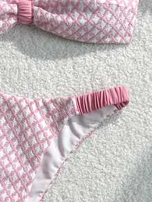 SHEIN Swim 女士泳装套装，绿色粗肩带高衩比基尼泳裤，性感甜美，适合海滩度假，春夏皆宜，网眼面料 - 淺粉色 - 查看 3