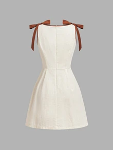SHEIN MOD Women's Summer Elegant Bow Decor Sleeveless Mini Dress - Apricot - View 4