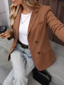 RosyDaze Women's Solid Color Casual Commute Blazer Jacket Spring Summer Fall Winte Going Out Outfits Airport Outfit Office Outfits For Women Work Outfits For - Camel - View 4