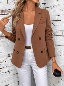 RosyDaze Women's Solid Color Casual Commute Blazer Jacket Spring Summer Fall Winte Going Out Outfits Airport Outfit Office Outfits For Women Work Outfits For - Camel - View 8
