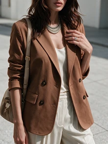 RosyDaze Women's Solid Color Casual Commute Blazer Jacket Spring Summer Fall Winte Going Out Outfits Airport Outfit Office Outfits For Women Work Outfits For - Camel - View 5
