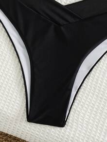 Swim Basics 女款夏季海灘拼接豹紋掛脖繫帶性感時尚比基尼兩件式泳衣套裝 - 彩色 - 查看 3