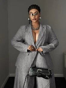 Maweii Plus Size Long Sleeve Business Casual Commute Office Fashion Suit Set - Grey - View 3