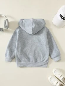 SHEIN بلوزة شتوية وخريفية للأولاد الصغار بطراز الشارع مع طباعة حروف وسحاب، كاجوال، مريحة، قماش ناعم - رمادي فاتح - مشاهدة 2