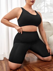 Easithlete Shorts biker de cintura ancha con bolsillo para teléfono - Negro - Ver 6