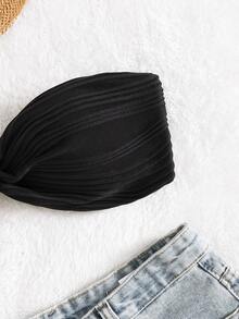 SHEIN Swim لباس علوي بيكيني محكم معقود أنبوب - الأسود - مشاهدة 5