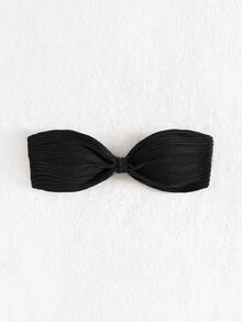 SHEIN Swim لباس علوي بيكيني محكم معقود أنبوب - الأسود - مشاهدة 4