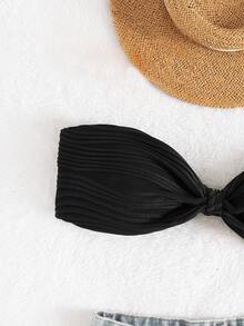 SHEIN Swim لباس علوي بيكيني محكم معقود أنبوب - الأسود - مشاهدة 6