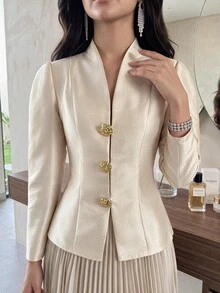 Feyla Solid Button Front Coat - Apricot - View 4