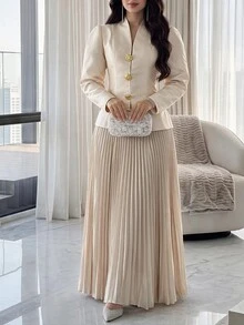 Feyla Solid Button Front Coat - Apricot - View 5