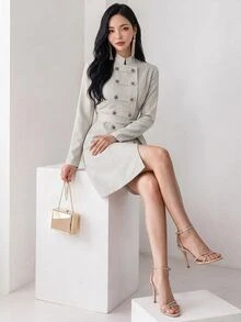 Heiryn Double Breasted Belted Dress - Khaki - View 5