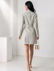 Heiryn Double Breasted Belted Dress - Khaki - View 3